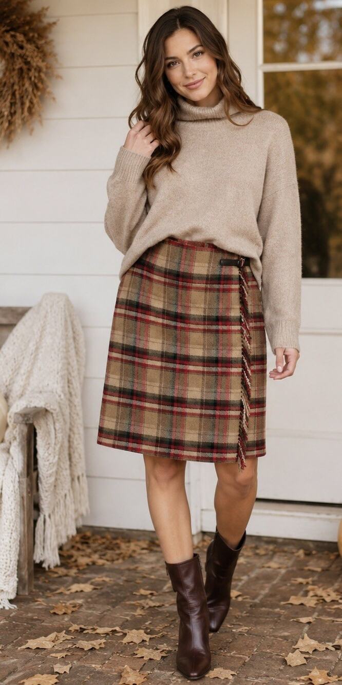 Vintage Jaclyn Smith Women’s 14 Plaid Wool Blend Wrap Skirt Fringe Academia Fall